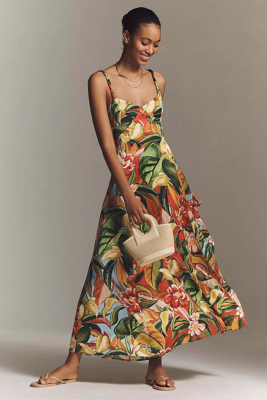 NWOT Farm Rio x Anthropologie Sweetheart Maxi Dress Multicolor Size XXS